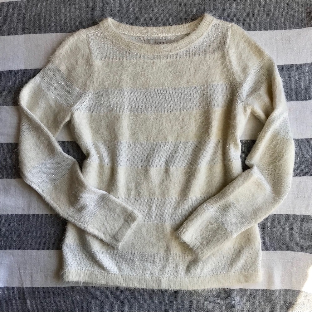Loft Sequin Stripe Soft Textured Sweater In Cream - image 1